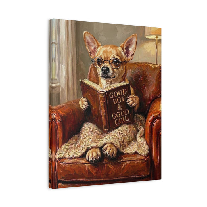 "Evening Read" - Chihuahua Vertical Canvas - Dog Lover Wall Art