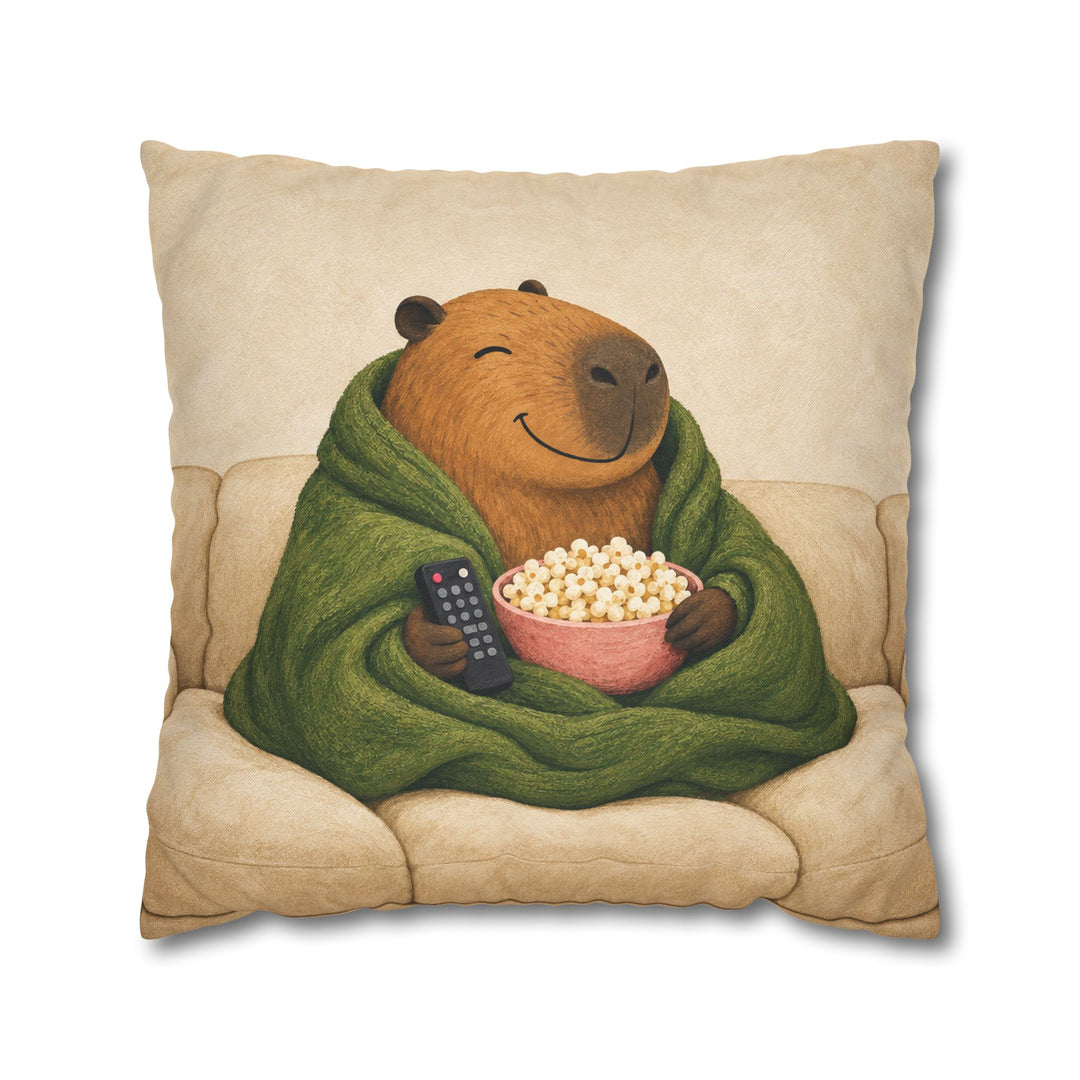 Capy & Chill – Capybara Wall Art with a Blanket and Movie Popcorn – Pillow / Cover