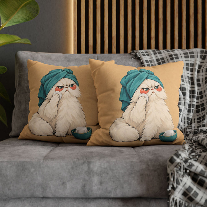 Towel Turban – Cat Bathroom Art with a Spa Day Skincare Routine – Pillow / Cover