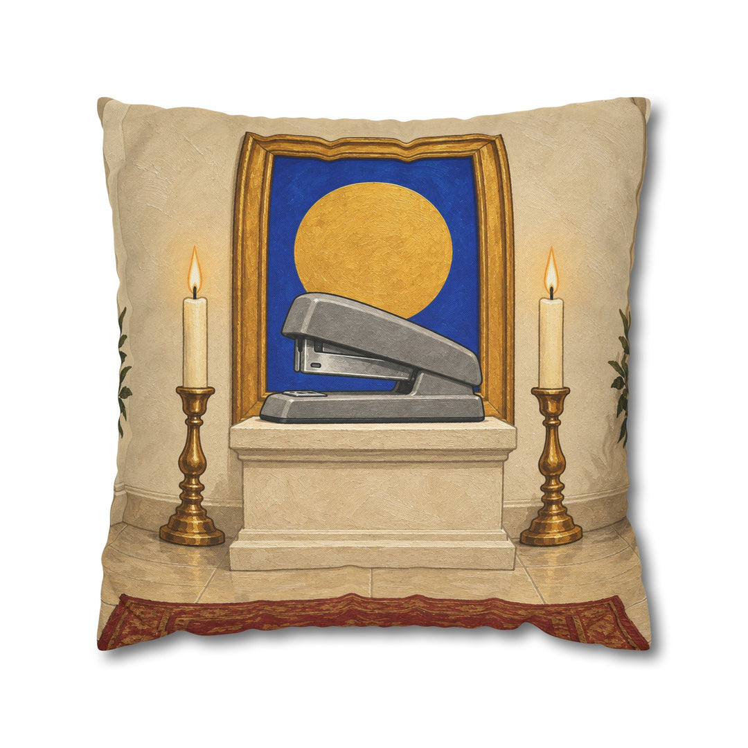 The Sacred Stapler – Funny Office Decor with a Gilded Desk Relic – Pillow / Cover