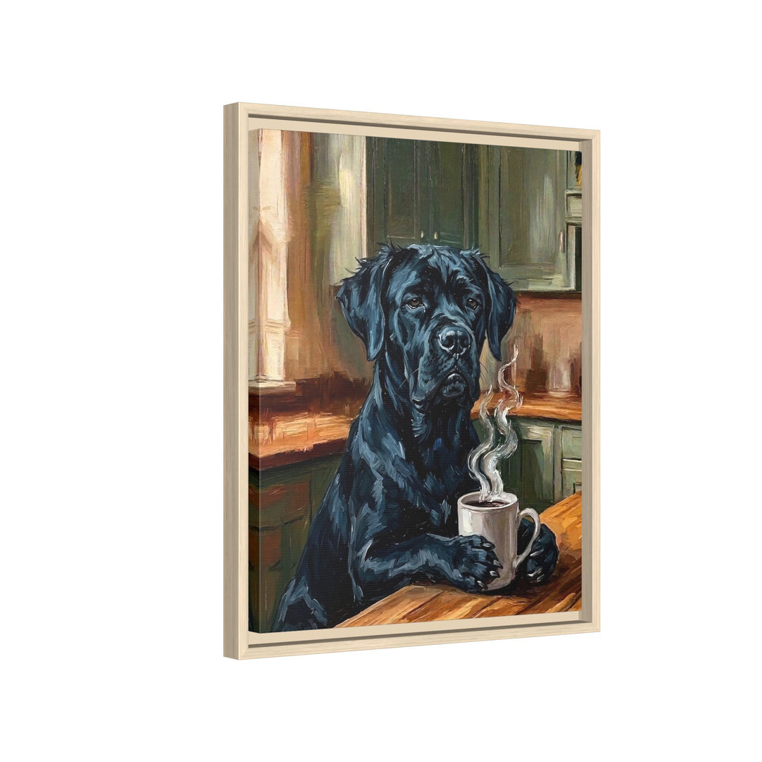 "Before Coffee" - Cane Corso Vertical Framed Canvas - Dog Lover Wall Art