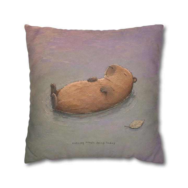 Nothing Needs Doing – Calming Wall Art with a Capybara Afloat at Dusk – Pillow / Cover