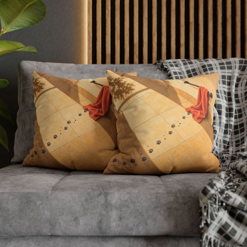 Evidence – Cat Bathroom Art with Wet Prints Across the Tiles – Pillow / Cover