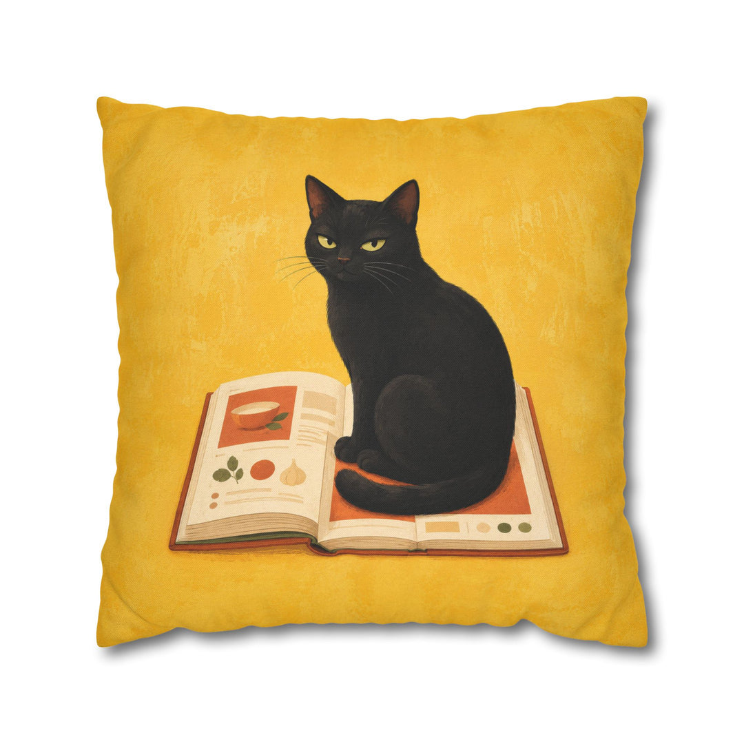 Recipe Critic – Funny Kitchen Art with a Cat on the Open Cookbook – Pillow / Cover