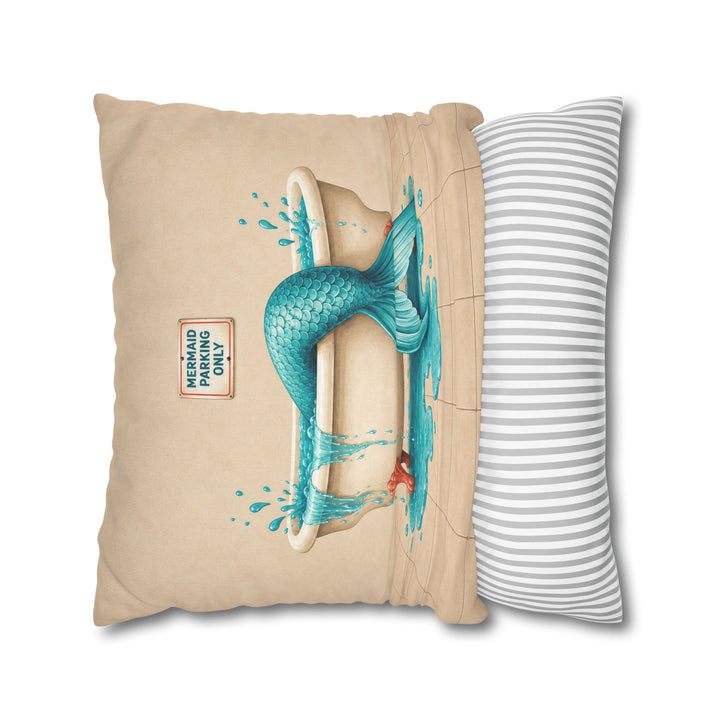 Mermaid Parking Only – Mermaid Wall Art with a Tail Over the Tub – Pillow / Cover