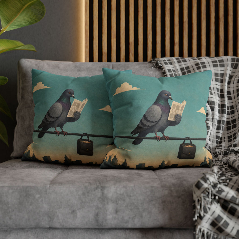 The Morning Commute – Pigeon Art with a Power Line Reader at Dawn – Pillow / Cover