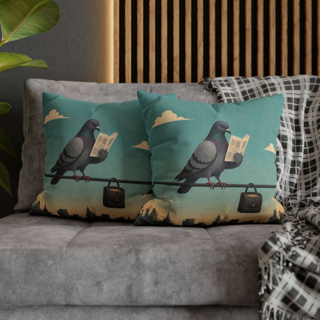 The Morning Commute – Pigeon Art with a Power Line Reader at Dawn – Pillow / Cover