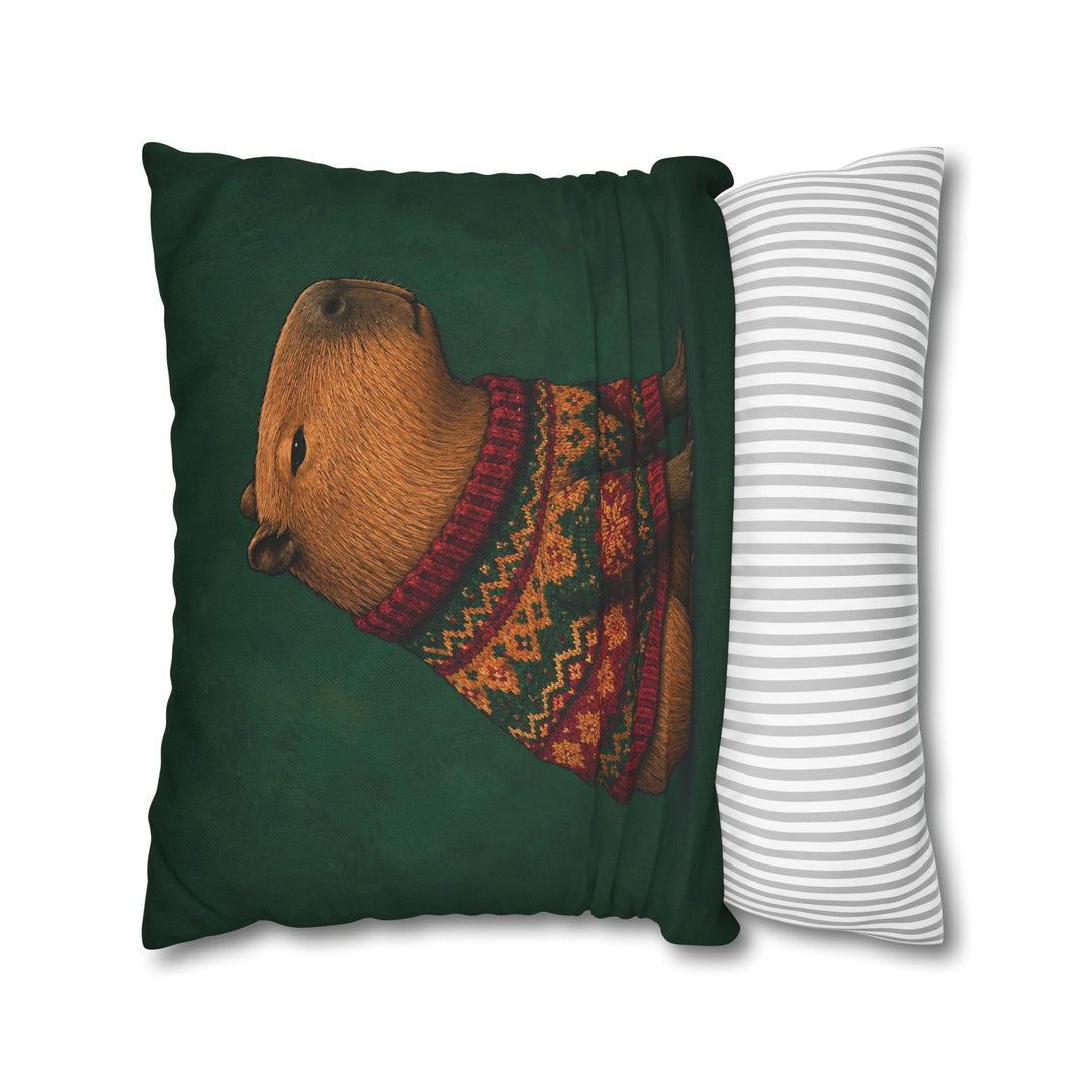 Sweater Committee – Capybara Wall Art with a Knitted Holiday Knit – Pillow / Cover
