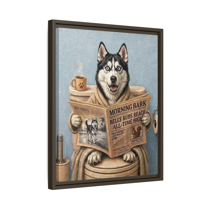 "Morning Business" - Husky Vertical Framed Canvas - Dog Lover Wall Art