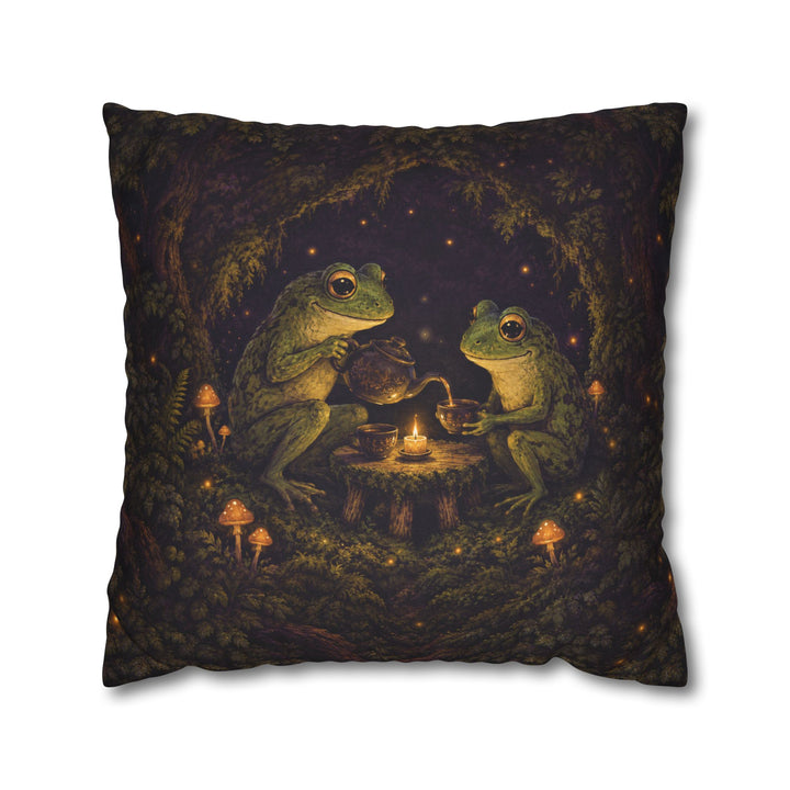 Midnight Tea Circle – Witchy Wall Art with Frogs Around a Candlelit Table – Pillow / Cover