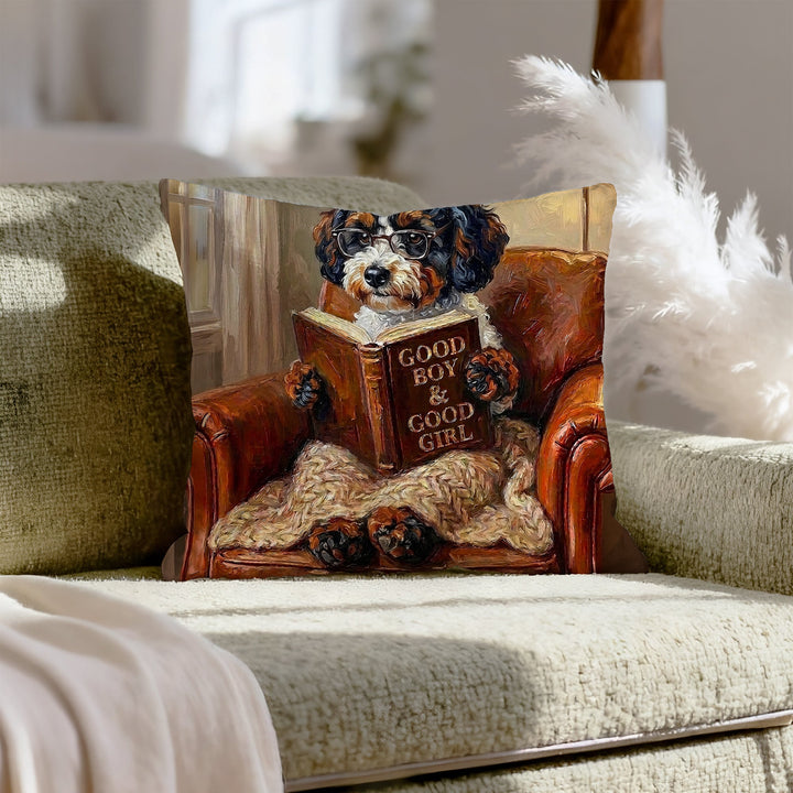 "Evening Read" - Bichon Frise Throw Pillow - Dog Lover Home Decor
