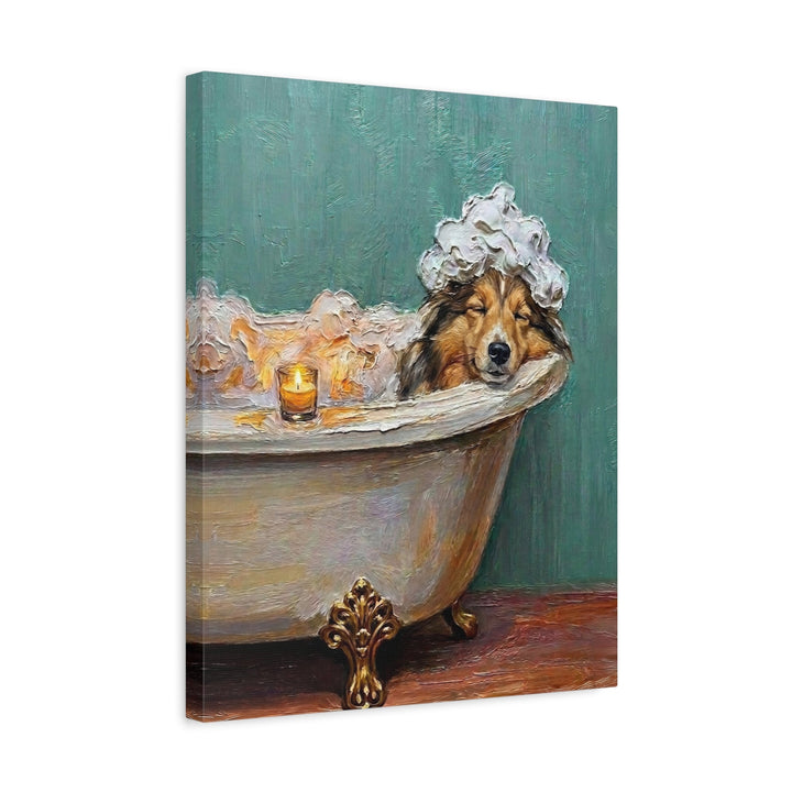 "Spa Day" - Shetland Sheepdog Vertical Canvas - Dog Lover Wall Art