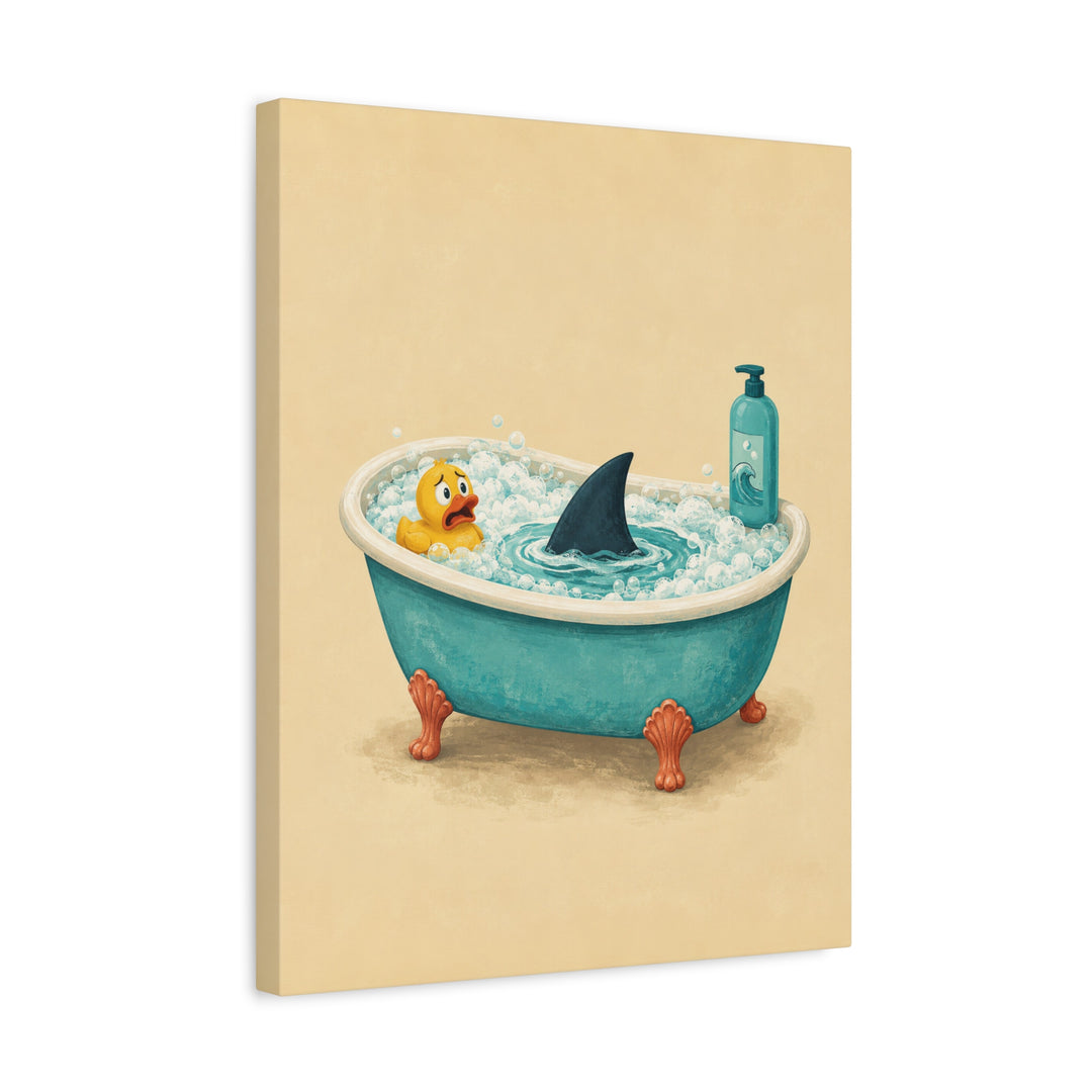 Bathtub Shark – Funny Bathroom Art with a Fin in the Bubbles – Canvas / Framed Canvas