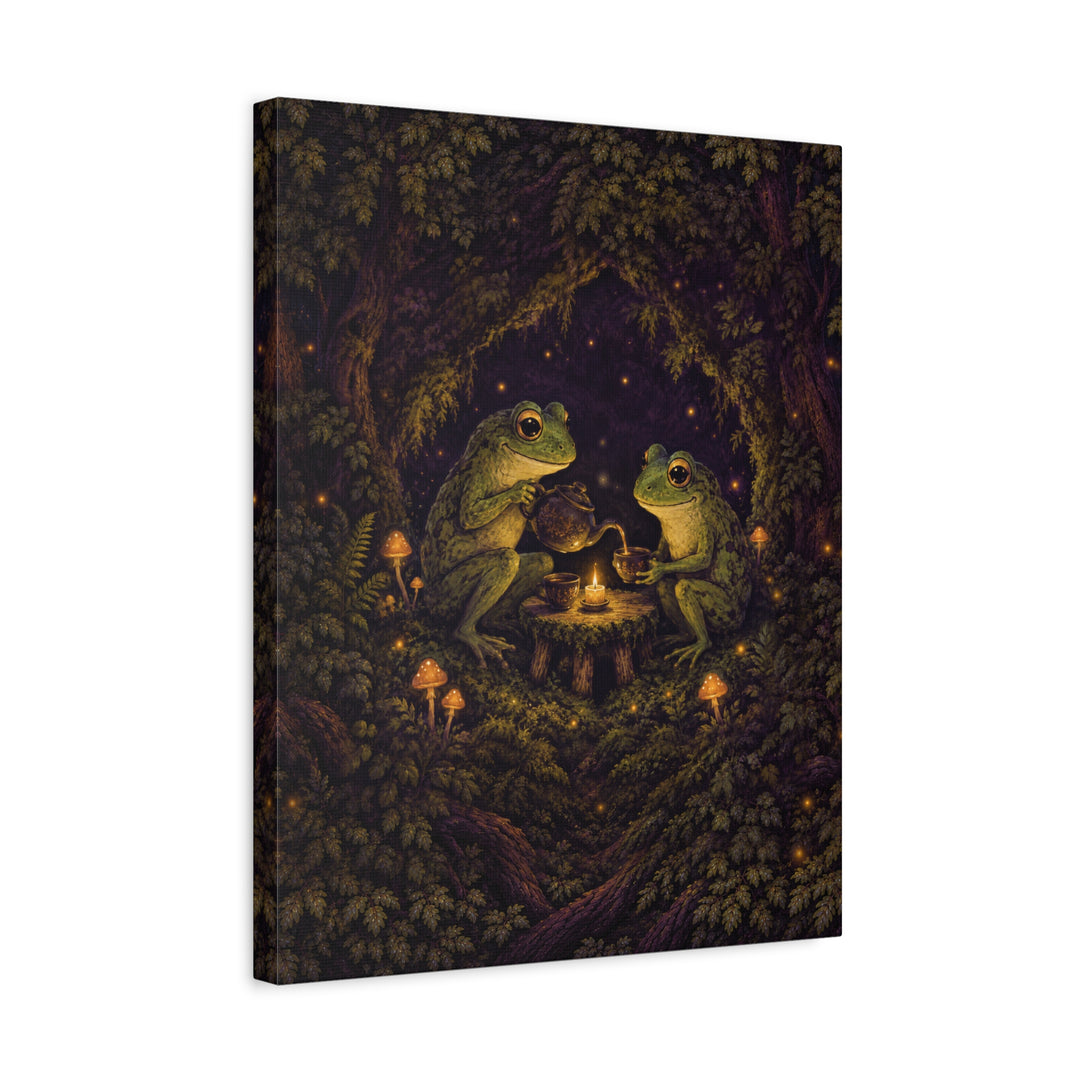 Midnight Tea Circle – Witchy Wall Art with Frogs Around a Candlelit Table – Canvas / Framed Canvas