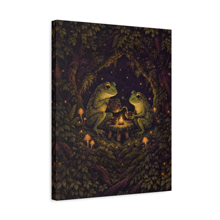 Midnight Tea Circle – Witchy Wall Art with Frogs Around a Candlelit Table – Canvas / Framed Canvas