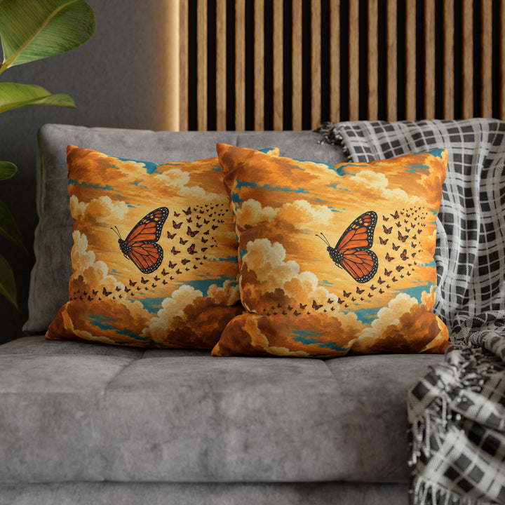 Monarch Season – Butterfly Painting with a Migration Cloud at Dawn – Pillow / Cover