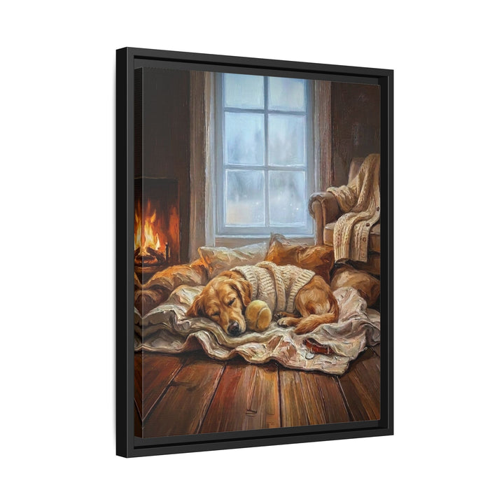 "Calm Memories" - Golden Retriever Vertical Framed Canvas - Dog Lover Wall Art