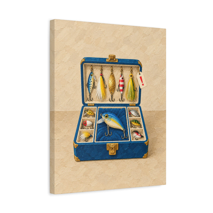 Tackle Box, Open – Fishing Wall Art with Lures Glinting Like Jewels – Canvas / Framed Canvas