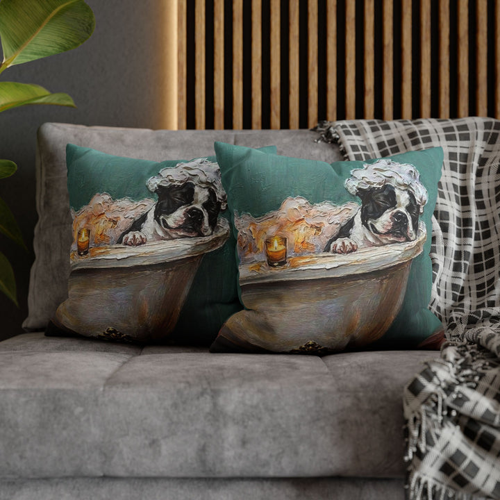 "Spa Day" - Boston Terrier Throw Pillow - Dog Lover Wall Art Home Decor