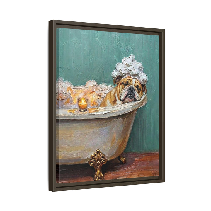 "Spa Day" - English Bulldog Vertical Framed Canvas - Dog Lover Wall Art