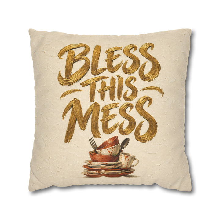 Bless This Mess – Funny Kitchen Art with Reverent Gold Lettering – Pillow / Cover