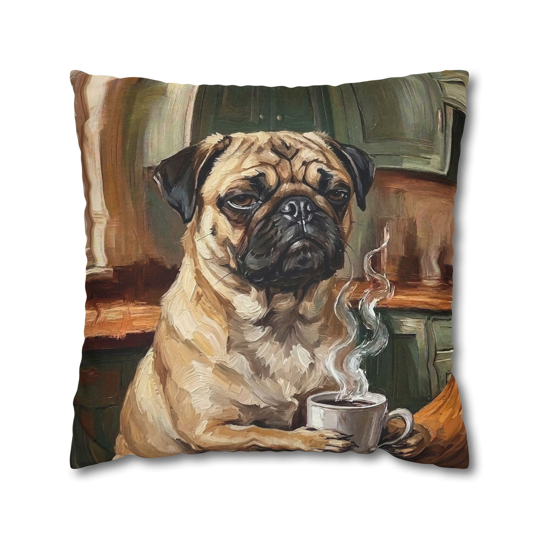 "Before Coffee" - Pug Throw Pillow - Dog Lover Home Decor