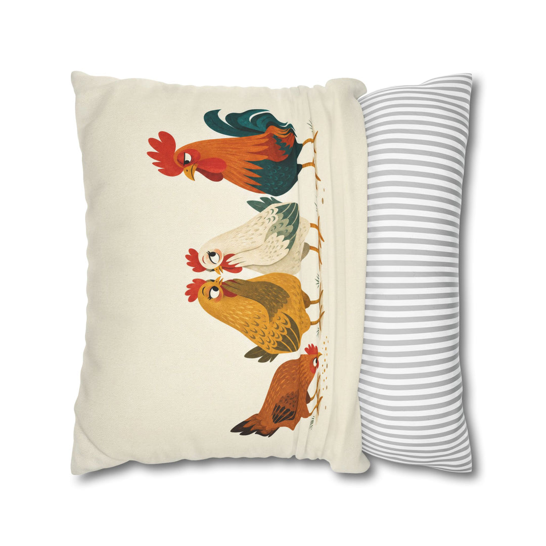 Coop Gossip, Mid Century – Mid Century Modern Art with Geometric Hens Talking – Pillow / Cover