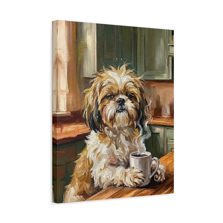 "Before Coffee" - Shih Tzu Vertical Canvas - Dog Lover Wall Art