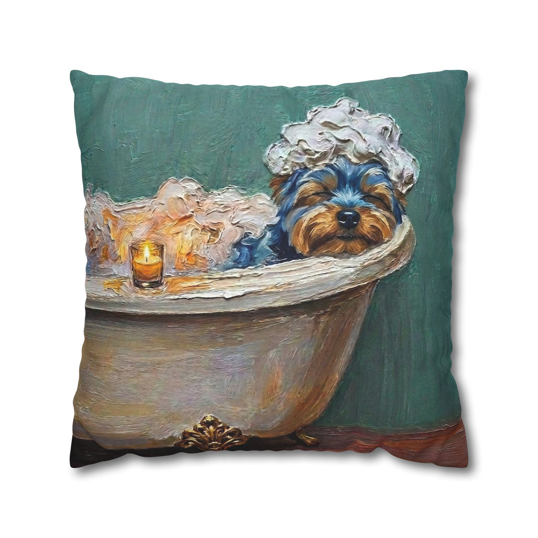 "Spa Day" - Yorkie Throw Pillow - Dog Lover Wall Art Home Decor