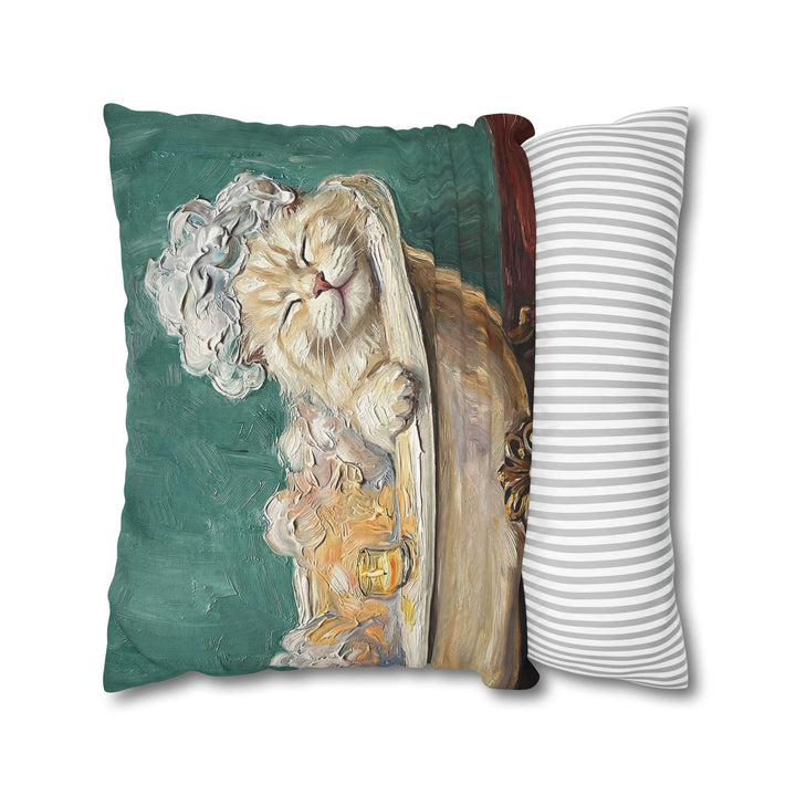 "Spa Day" - Fluffy White Cream Longhair Pillow Cover - Cat Lover Home Decor