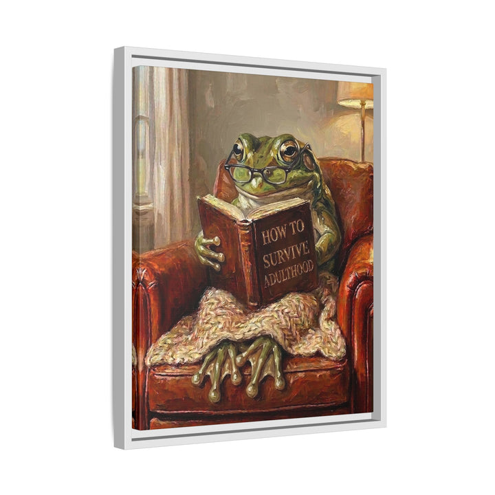"Survive Adulthood" - Frog Vertical Framed Canvas - Spirit Animal Wall Art