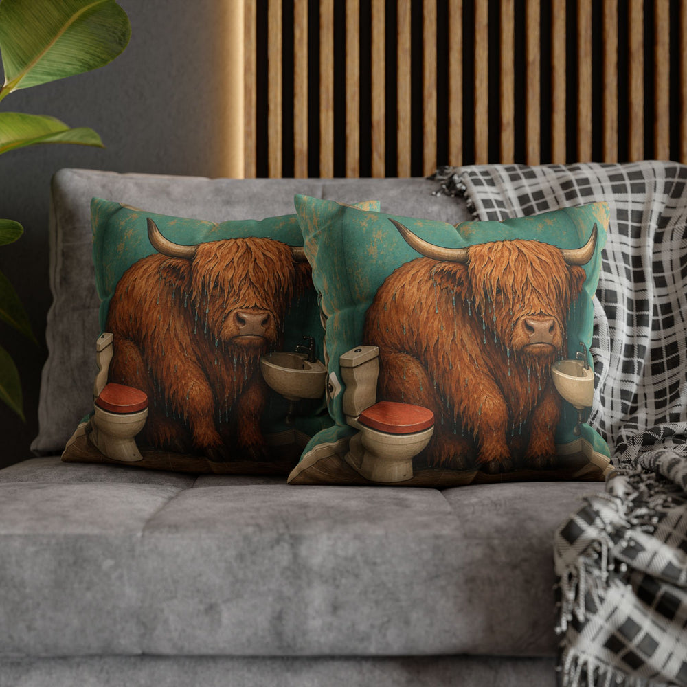 Occupied – Funny Bathroom Art with a Highland Cow in the Tub – Pillow / Cover