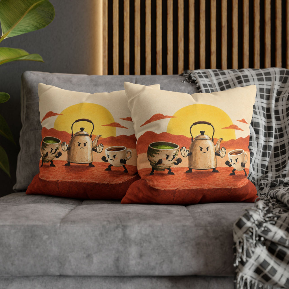 Team Matcha vs Team Espresso – Kitchen Wall Art with a Green Bowl Facing a Dark Shot – Pillow / Cover