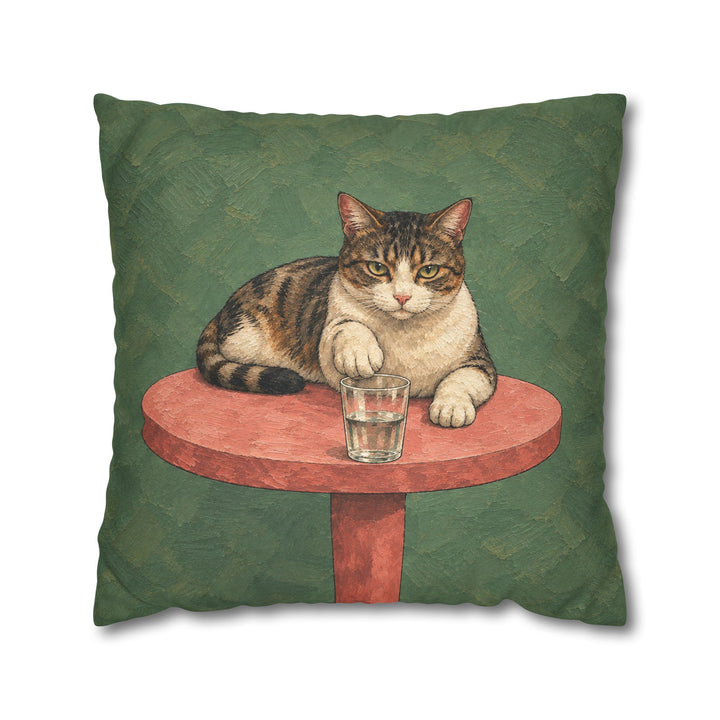 The Gravity Test – Funny Cat Art with a Paw Above the Table Edge – Pillow / Cover