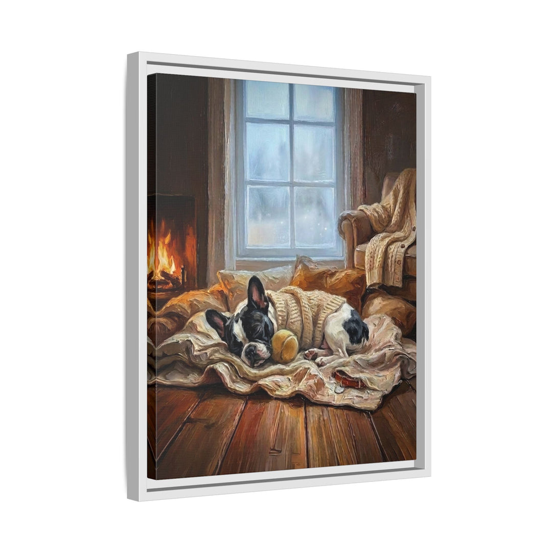 "Calm Memories" - Boston Terrier Vertical Framed Canvas - Dog Lover Wall Art