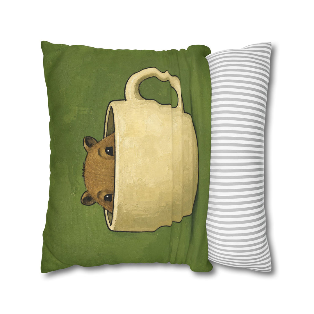 Capy Mug Shot – Capybara Wall Art with a Peek Over an Oversized Rim – Pillow / Cover
