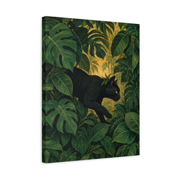 House Panther – Black Cat Art with a Prowl Through Giant Leaves – Canvas / Framed Canvas