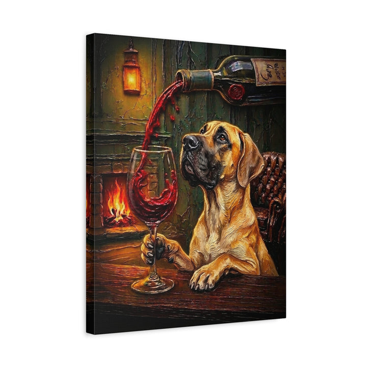 "Wine & Woof" - Great Dane Vertical Canvas - Dog Lover Wall Art