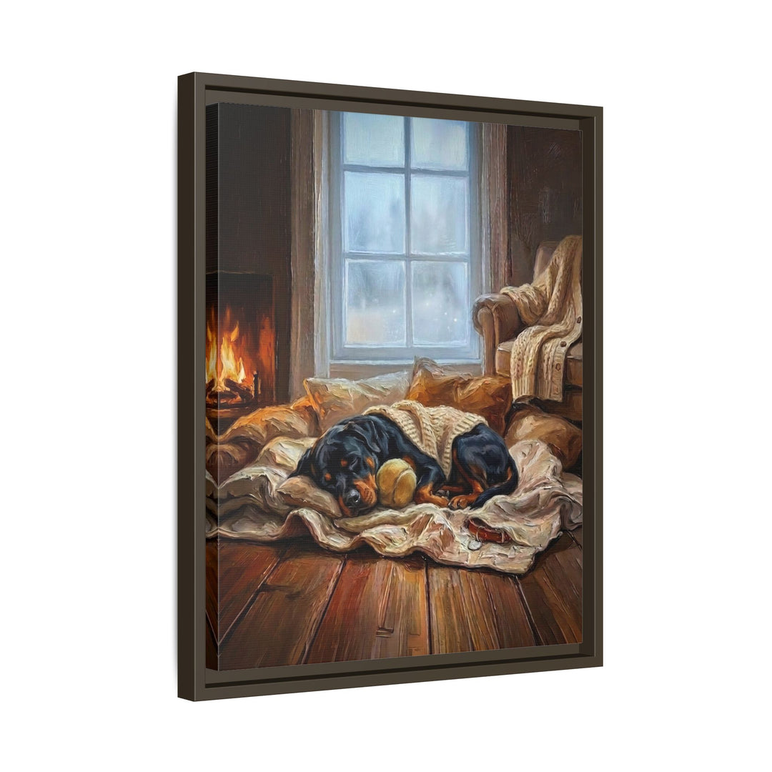 "Calm Memories" - Rottweiler Vertical Framed Canvas - Dog Lover Wall Art