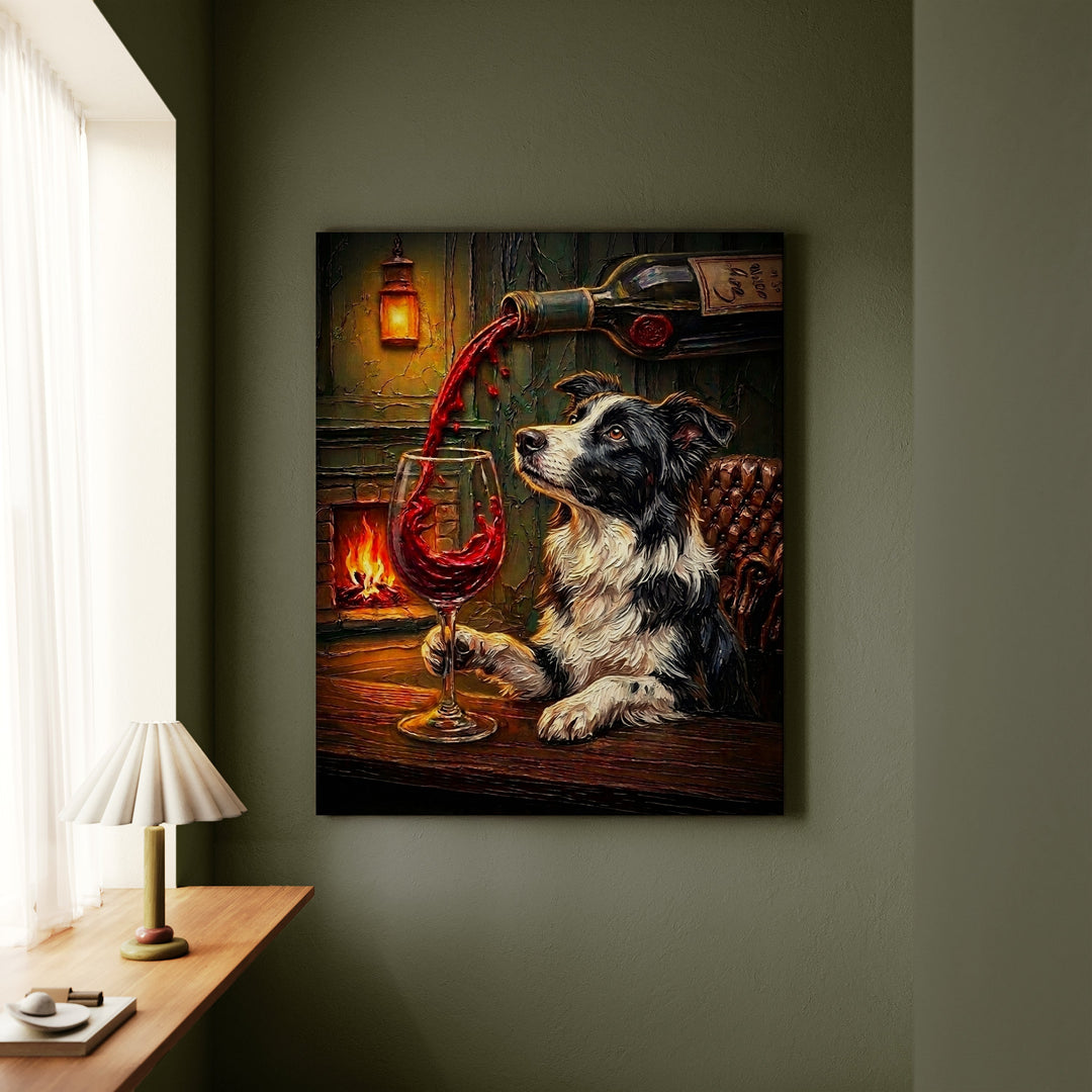 Border Collie Wine & Woof Canvas