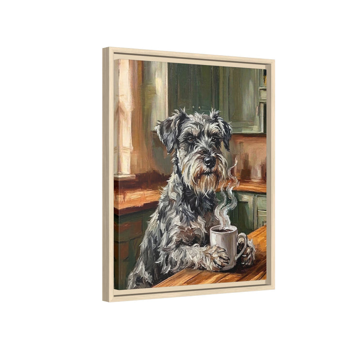 "Before Coffee" - Schnauzer Vertical Framed Canvas - Dog Lover Wall Art