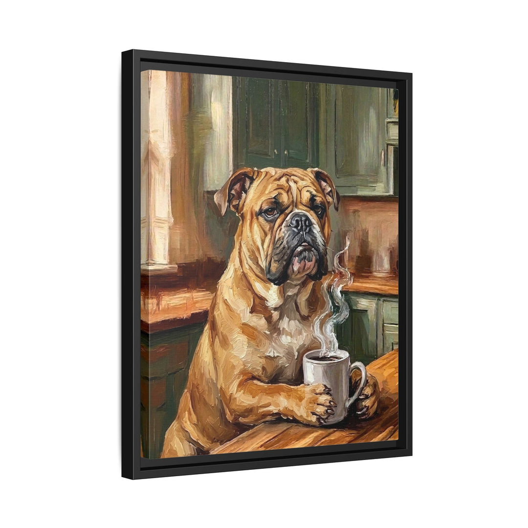 Grumpy English Bulldog Coffee Wall Art, Funny Kitchen Print for Coffee Lovers, Canvas or Framed