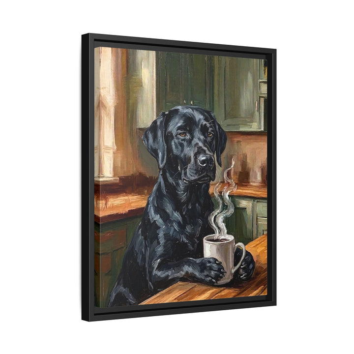 "Before Coffee" - Labrador Vertical Framed Canvas - Dog Lover Wall Art