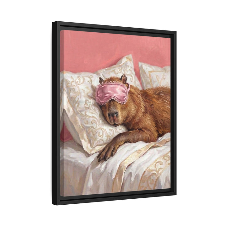 "Beauty Sleep" - Capybara Vertical Framed Canvas - Spirit Animal Wall Art