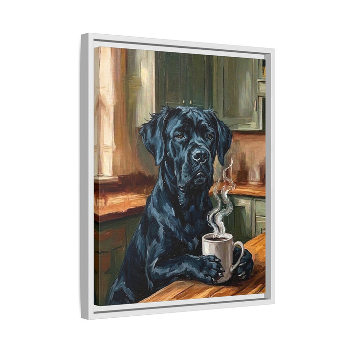 "Before Coffee" - Cane Corso Vertical Framed Canvas - Dog Lover Wall Art