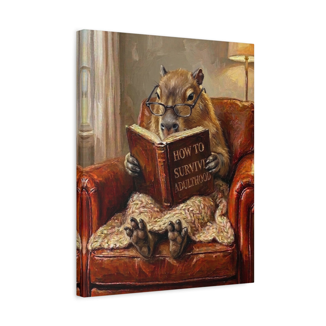 "Survive Adulthood" - Capybara Vertical Canvas - Spirit Animal Wall Art