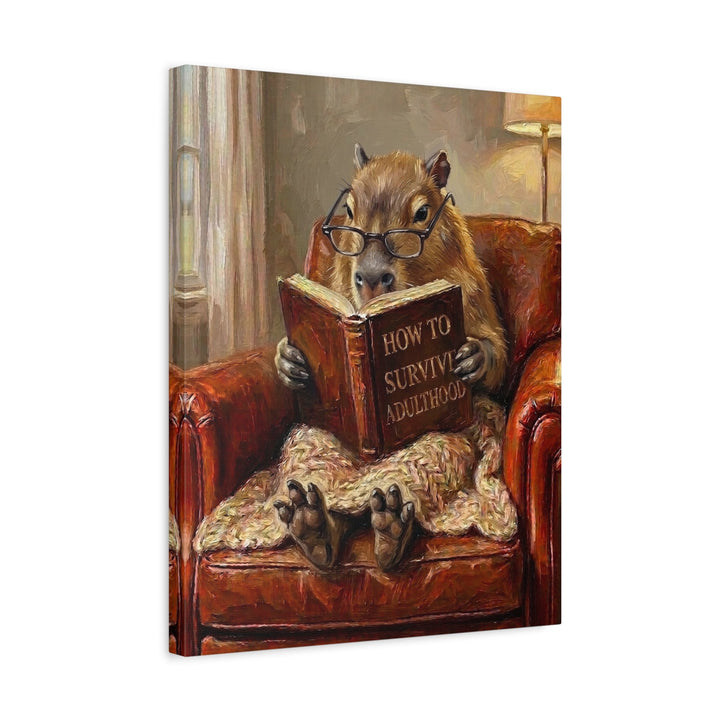 "Survive Adulthood" - Capybara Vertical Canvas - Spirit Animal Wall Art