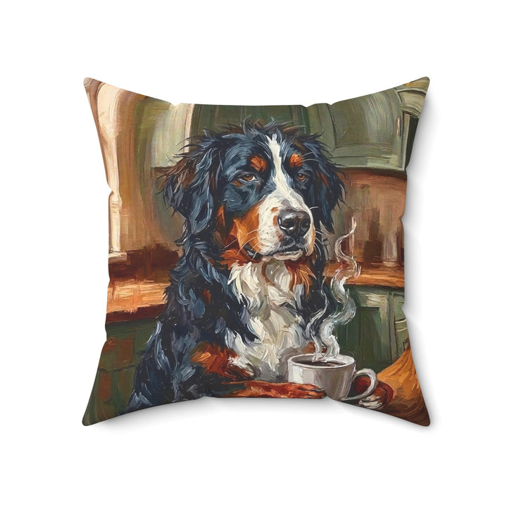 "Before Coffee" - Bernese Mountain Dog Throw Pillow - Dog Lover Home Decor