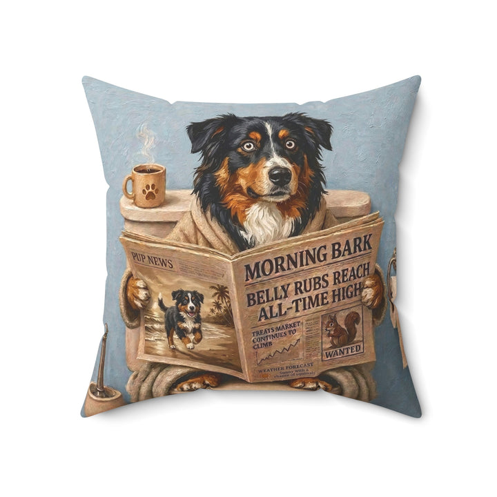 Australian Shepherd on the Toilet Funny Throw Pillow, Newspaper Reading Dog Pillow Cover, Gag Gift