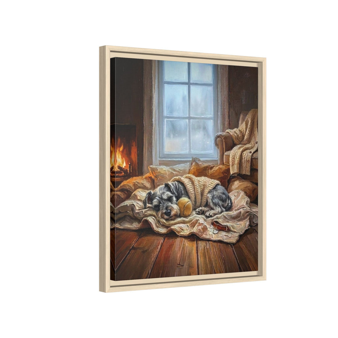 "Calm Memories" - Schnauzer Vertical Framed Canvas - Dog Lover Wall Art